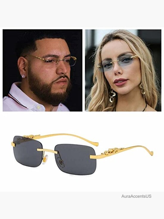 Vintage Rimless Sunglasses Retro Luxury Gold Metal Frameless Rectangle main image 4